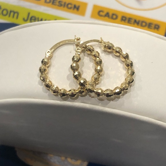 10k Real Solid Gold Hoop Earrings Chunky Hoop Earrings Diamond Cut Hoop Earrings - Picture 5 of 8